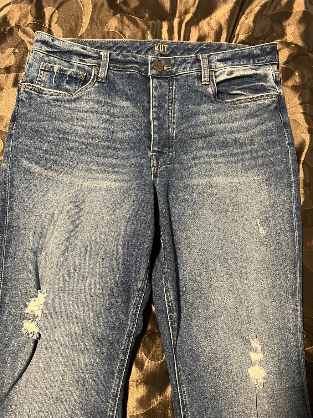 Kut from the Kloth Slouchy Boyfriend Med Blue Distressed Straight-Leg Jeans 12 - Picture 2 of 13